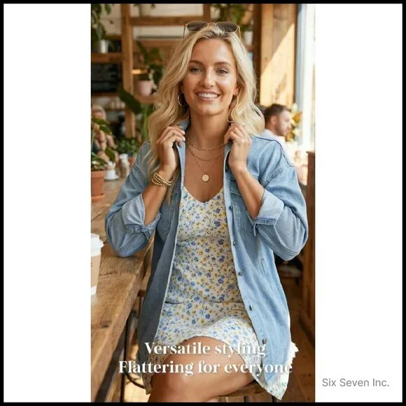 Oversized Denim Jacket Distressed Vintage Y2K Chic Boyfriend Fit Button Closure - Picture 8 of 8